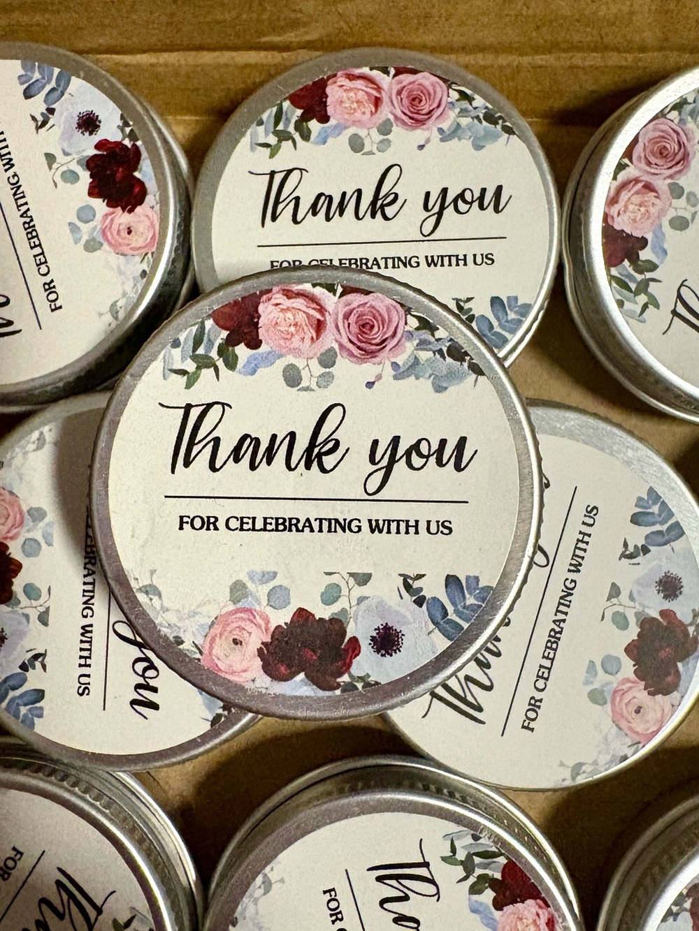 Thank You Lavender Candle - Pink, Burgundy, Blue flowers.